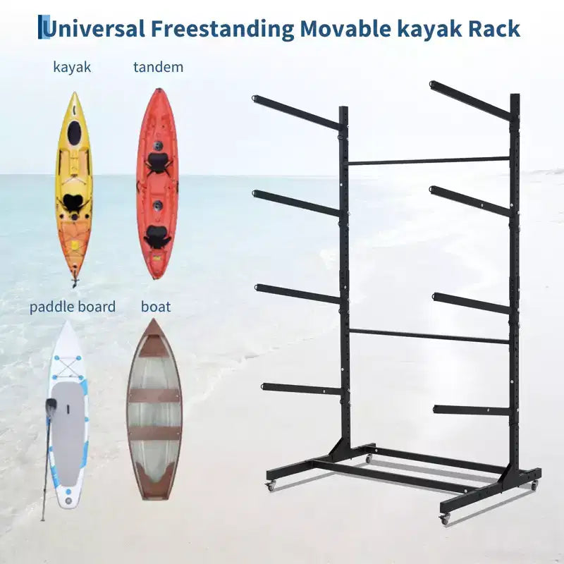 Porta Kayak Autoportante con Ruote, Porta Kayak Regolabile per Interni ed Esterni, Supporto per Kayak, Canoa, Tavola da Surf Resistente