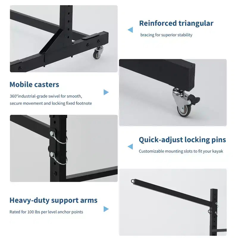 Porta Kayak Autoportante con Ruote, Porta Kayak Regolabile per Interni ed Esterni, Supporto per Kayak, Canoa, Tavola da Surf Resistente