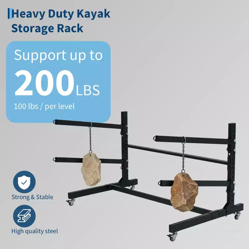 Porta Kayak Autoportante con Ruote, Porta Kayak Regolabile per Interni ed Esterni, Supporto per Kayak, Canoa, Tavola da Surf Resistente