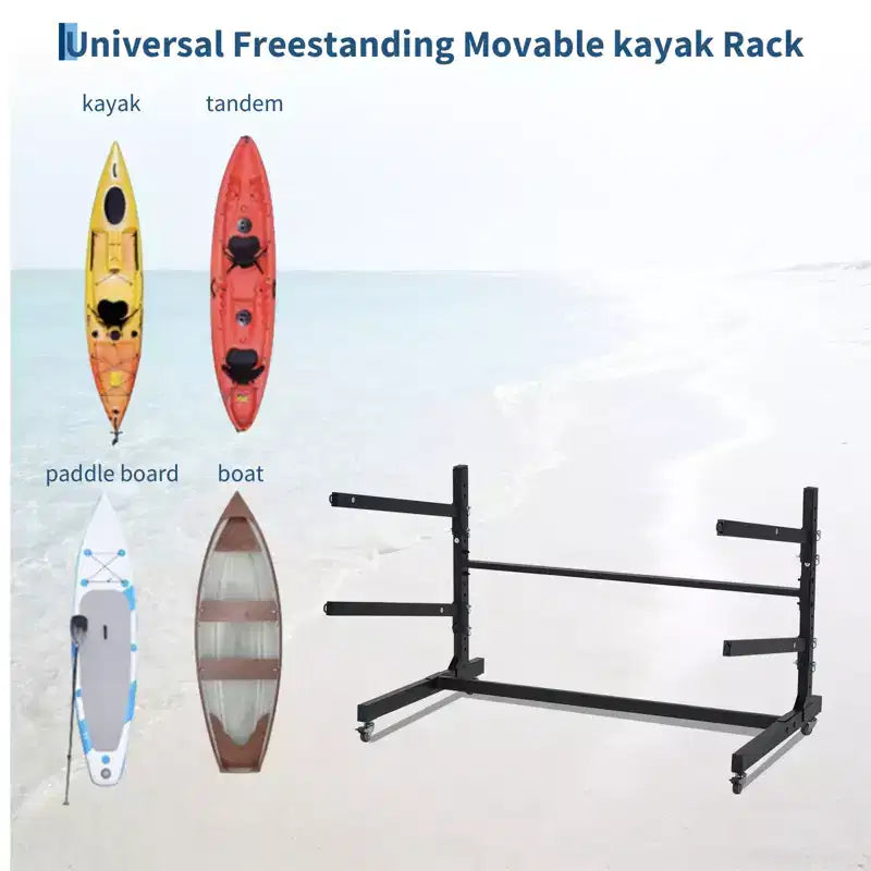 Porta Kayak Autoportante con Ruote, Porta Kayak Regolabile per Interni ed Esterni, Supporto per Kayak, Canoa, Tavola da Surf Resistente
