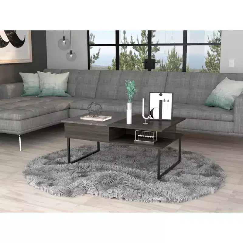Carbon Espresso Onyx Lift Top Coffee Table, Concealed Storage 4 Reinforced Metallic Legs Woody Design Table
