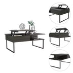 Tavolino da Caffè in Carbonio Espresso Onyx con Piano Sollevabile, Vano Contenitore Nascosto, 4 Gambe Metalliche Rinforzate, Design in Legno