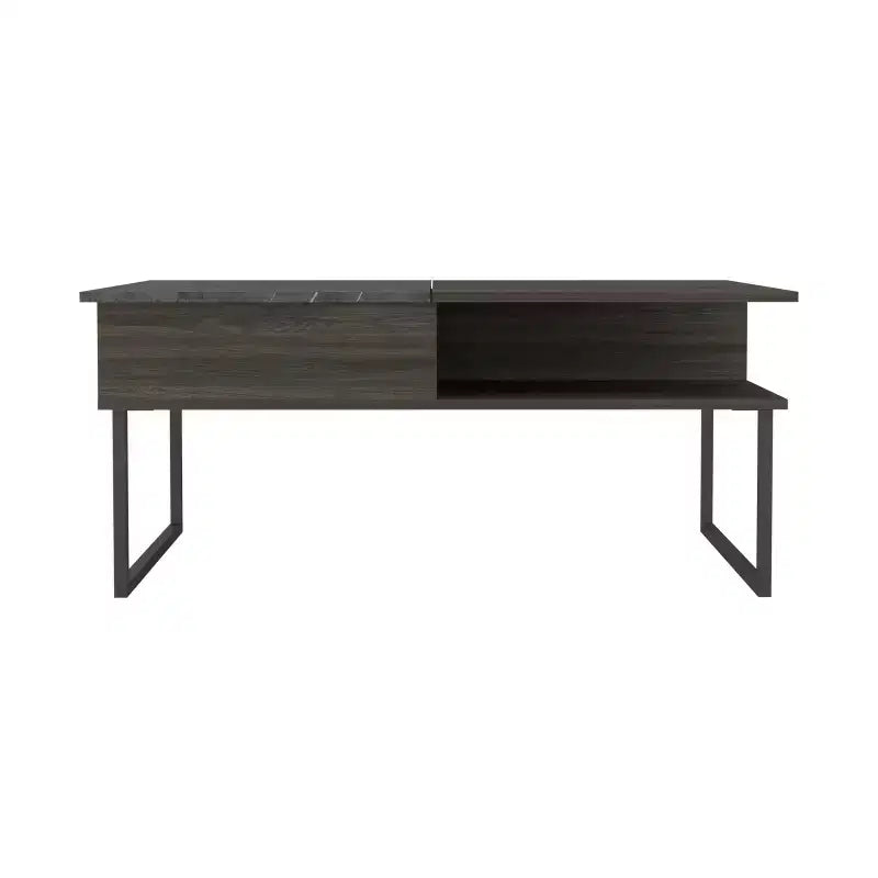 Tavolino da Caffè in Carbonio Espresso Onyx con Piano Sollevabile, Vano Contenitore Nascosto, 4 Gambe Metalliche Rinforzate, Design in Legno