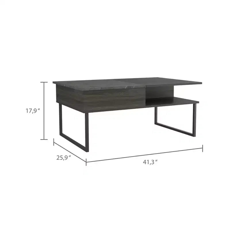 Tavolino da Caffè in Carbonio Espresso Onyx con Piano Sollevabile, Vano Contenitore Nascosto, 4 Gambe Metalliche Rinforzate, Design in Legno