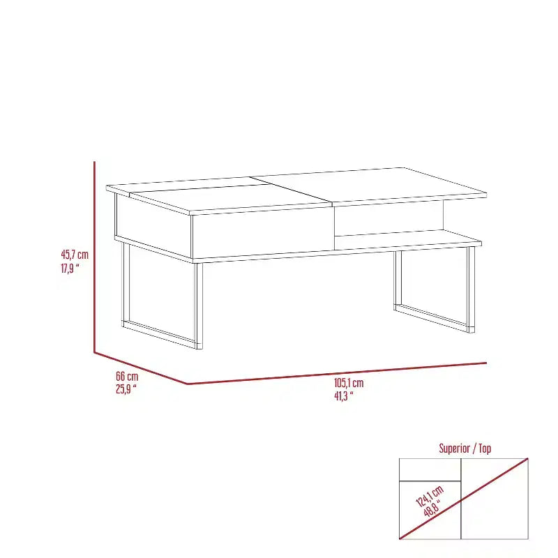Tavolino da Caffè in Carbonio Espresso Onyx con Piano Sollevabile, Vano Contenitore Nascosto, 4 Gambe Metalliche Rinforzate, Design in Legno