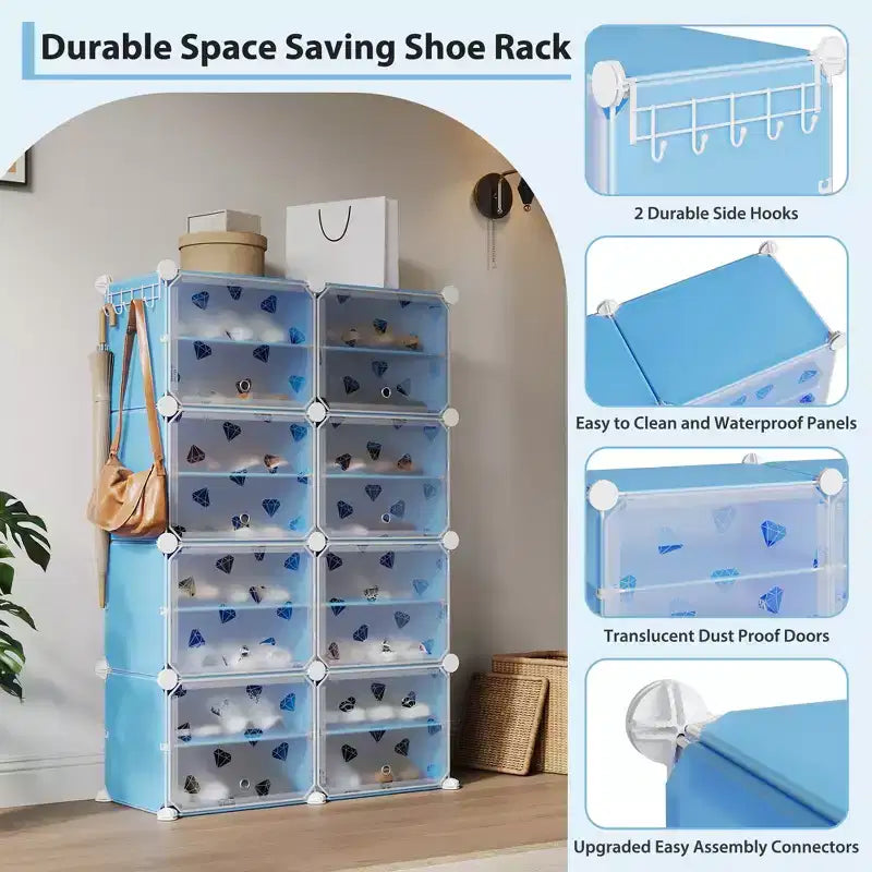 Scarpiera salvaspazio, mobile porta scarpe con ripiani in PVC, contiene fino a 32 paia, componibile con anta, ganci, per ingresso, armadio, camera da letto, corridoio