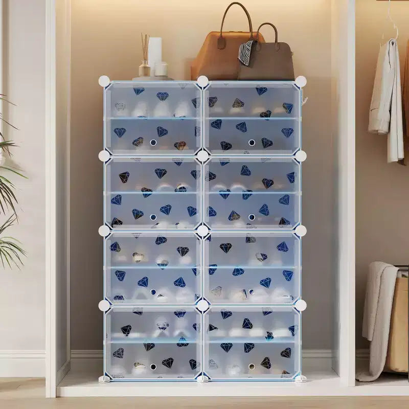 Scarpiera salvaspazio, mobile porta scarpe con ripiani in PVC, contiene fino a 32 paia, componibile con anta, ganci, per ingresso, armadio, camera da letto, corridoio