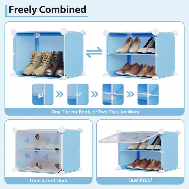 Scarpiera salvaspazio, mobile porta scarpe con ripiani in PVC, contiene fino a 32 paia, componibile con anta, ganci, per ingresso, armadio, camera da letto, corridoio