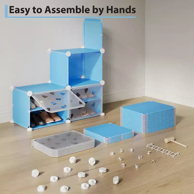Scarpiera salvaspazio, mobile porta scarpe con ripiani in PVC, contiene fino a 32 paia, componibile con anta, ganci, per ingresso, armadio, camera da letto, corridoio