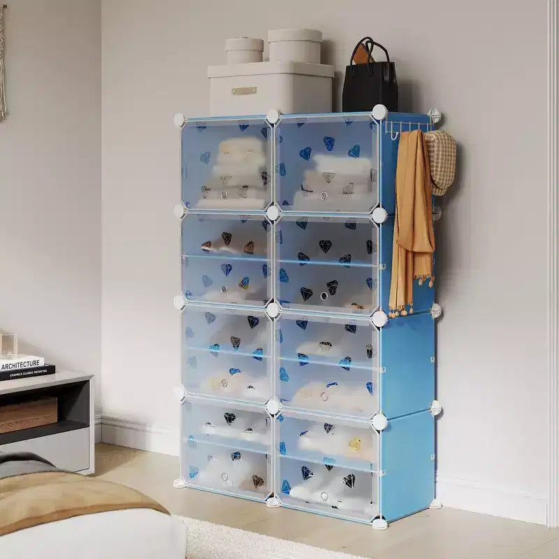 Scarpiera salvaspazio, mobile porta scarpe con ripiani in PVC, contiene fino a 32 paia, componibile con anta, ganci, per ingresso, armadio, camera da letto, corridoio