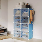 Scarpiera salvaspazio, mobile porta scarpe con ripiani in PVC, contiene fino a 32 paia, componibile con anta, ganci, per ingresso, armadio, camera da letto, corridoio