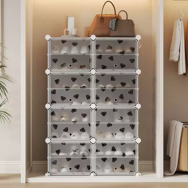 Scarpiera salvaspazio, mobile porta scarpe con ripiani in PVC, contiene fino a 32 paia, componibile con anta, ganci, per ingresso, armadio, camera da letto, corridoio