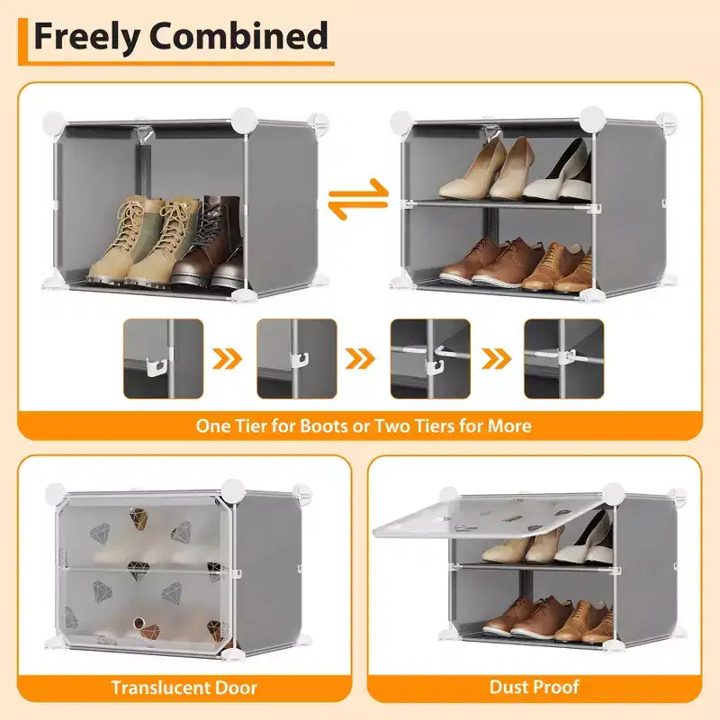 Scarpiera salvaspazio, mobile porta scarpe con ripiani in PVC, contiene fino a 32 paia, componibile con anta, ganci, per ingresso, armadio, camera da letto, corridoio