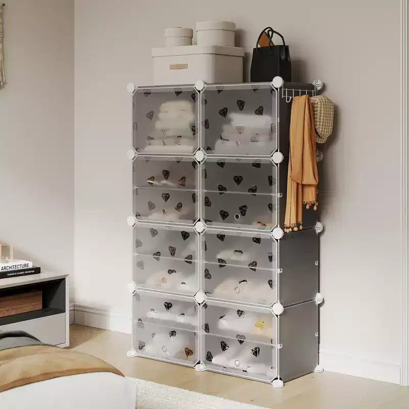 Scarpiera salvaspazio, mobile porta scarpe con ripiani in PVC, contiene fino a 32 paia, componibile con anta, ganci, per ingresso, armadio, camera da letto, corridoio