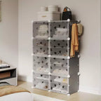 Scarpiera salvaspazio, mobile porta scarpe con ripiani in PVC, contiene fino a 32 paia, componibile con anta, ganci, per ingresso, armadio, camera da letto, corridoio