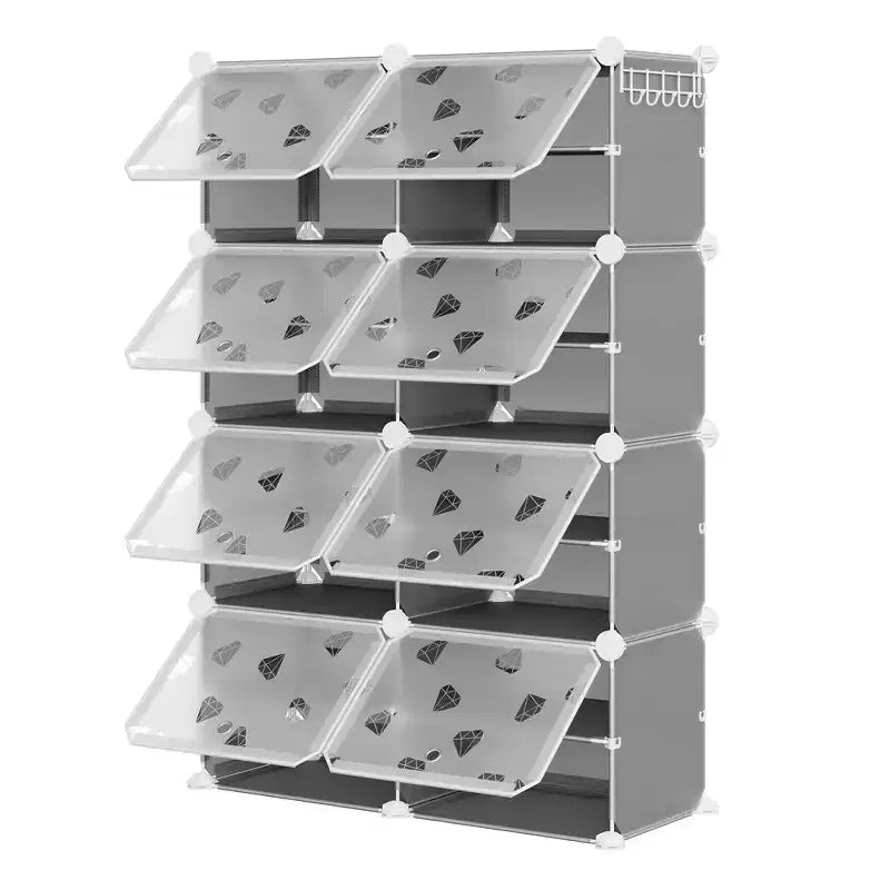 Scarpiera salvaspazio, mobile porta scarpe con ripiani in PVC, contiene fino a 32 paia, componibile con anta, ganci, per ingresso, armadio, camera da letto, corridoio