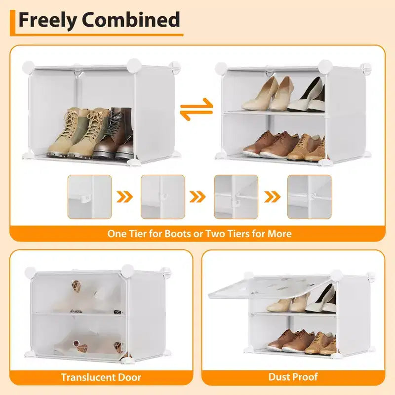 Scarpiera salvaspazio, mobile porta scarpe con ripiani in PVC, contiene fino a 32 paia, componibile con anta, ganci, per ingresso, armadio, camera da letto, corridoio