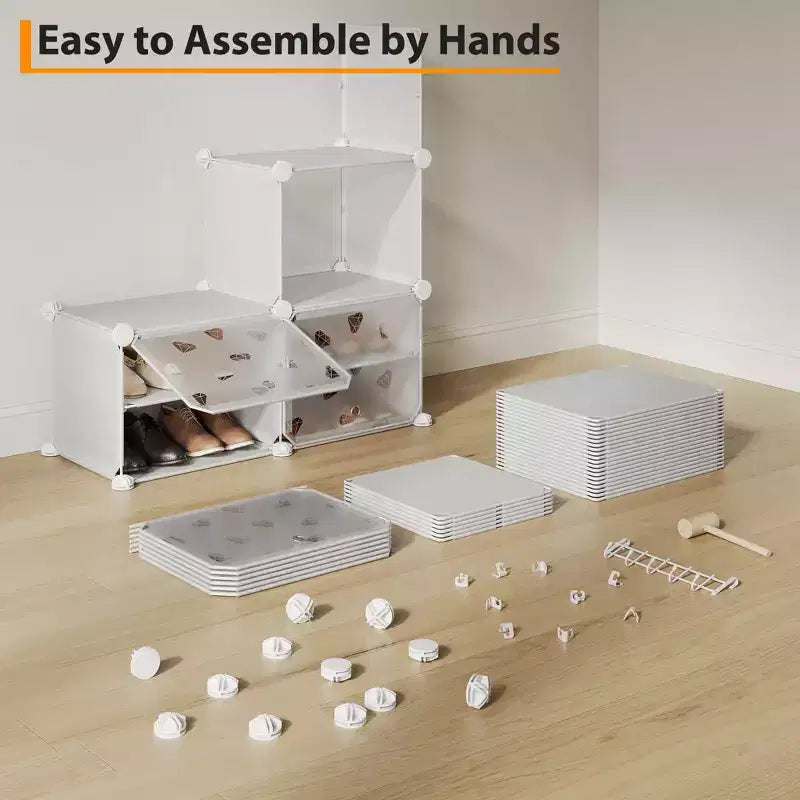 Scarpiera salvaspazio, mobile porta scarpe con ripiani in PVC, contiene fino a 32 paia, componibile con anta, ganci, per ingresso, armadio, camera da letto, corridoio