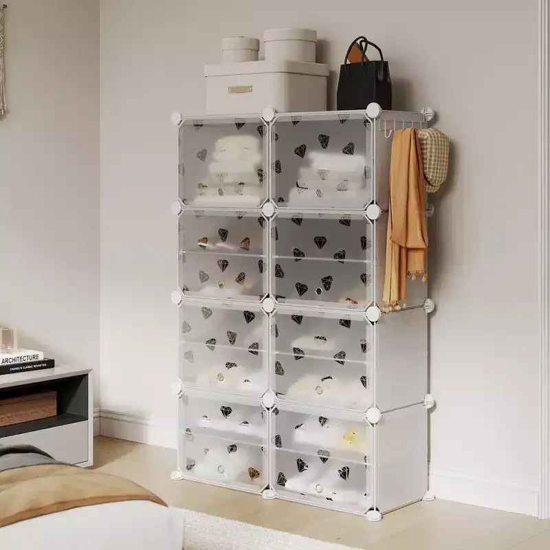 Scarpiera salvaspazio, mobile porta scarpe con ripiani in PVC, contiene fino a 32 paia, componibile con anta, ganci, per ingresso, armadio, camera da letto, corridoio
