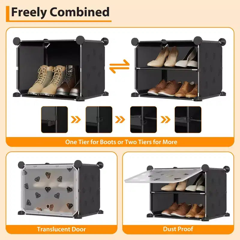 Scarpiera salvaspazio, mobile porta scarpe con ripiani in PVC, contiene fino a 32 paia, componibile con anta, ganci, per ingresso, armadio, camera da letto, corridoio