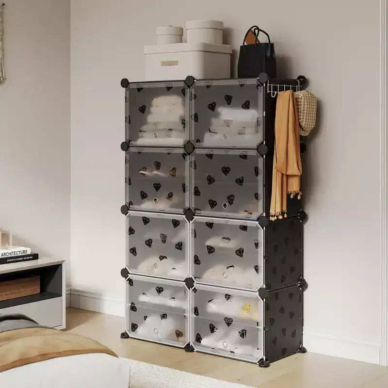 Scarpiera salvaspazio, mobile porta scarpe con ripiani in PVC, contiene fino a 32 paia, componibile con anta, ganci, per ingresso, armadio, camera da letto, corridoio