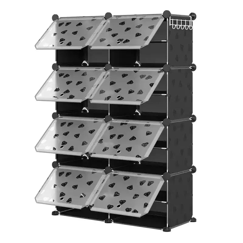 Scarpiera salvaspazio, mobile porta scarpe con ripiani in PVC, contiene fino a 32 paia, componibile con anta, ganci, per ingresso, armadio, camera da letto, corridoio