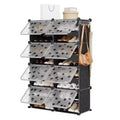 Shoe Rack Organizer, Shoe Storage Cabinet with PVC Shelves, Holds Up to 32 Pairs, Detachable with Door, Hooks, for Entryway, Closet, Bedroom, Hallway