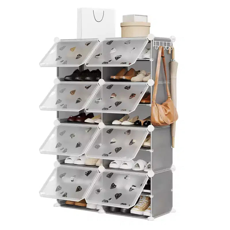 Scarpiera salvaspazio, mobile porta scarpe con ripiani in PVC, contiene fino a 32 paia, componibile con anta, ganci, per ingresso, armadio, camera da letto, corridoio