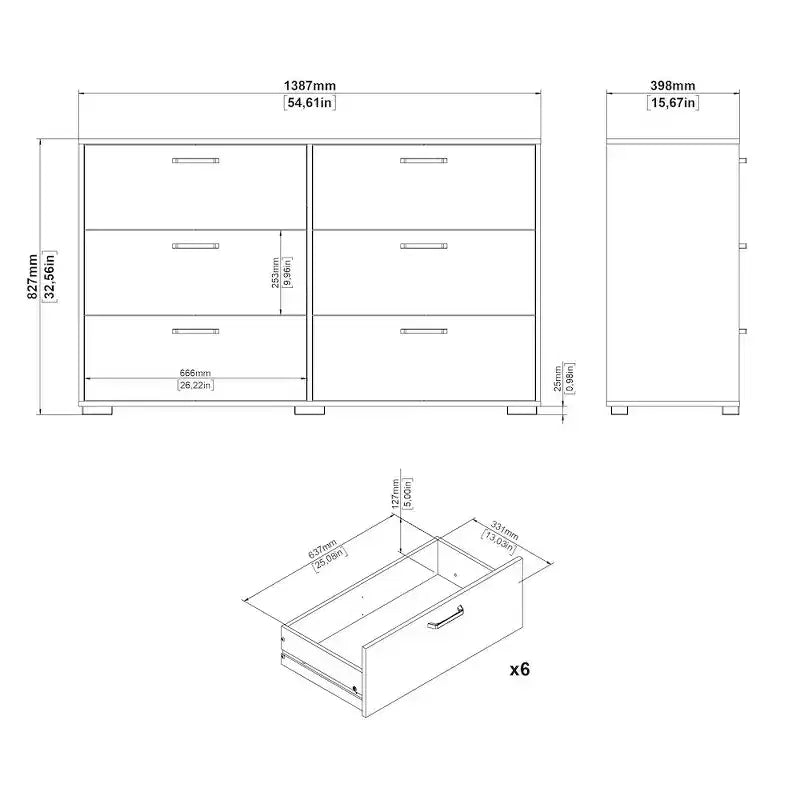 Tvilum, Cassettiera doppia a 6 cassetti Sofia, Jackson Hickory
