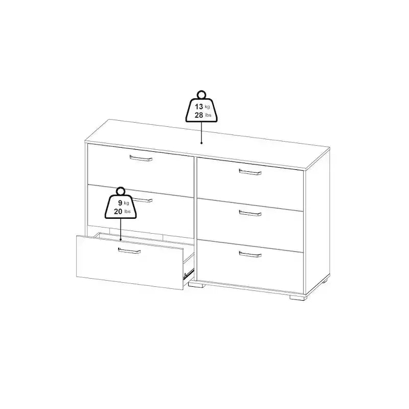Tvilum, Cassettiera doppia a 6 cassetti Sofia, Jackson Hickory