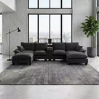 GDFStudio Vicky 143 U-Shape Chenille Upholstered Sofa with Cup Holders and Storage