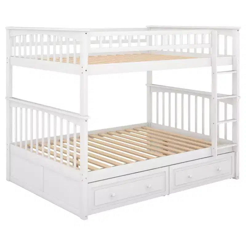 FAMYYT Letto Matrimoniale in Legno con Cassetti, Sponda a Forma di Recinzione, Scala, Facile Montaggio