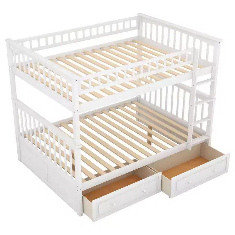 FAMYYT Letto Matrimoniale in Legno con Cassetti, Sponda a Forma di Recinzione, Scala, Facile Montaggio