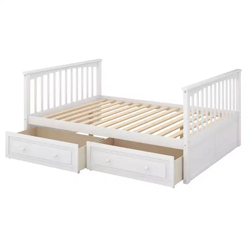 FAMYYT Letto Matrimoniale in Legno con Cassetti, Sponda a Forma di Recinzione, Scala, Facile Montaggio