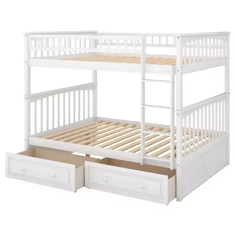 FAMYYT Letto Matrimoniale in Legno con Cassetti, Sponda a Forma di Recinzione, Scala, Facile Montaggio