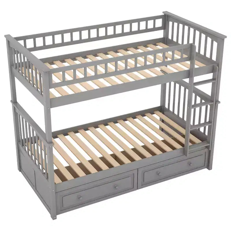 FAMYYT Letto singolo in legno con cassetti, sponde a forma di recinzione, scaletta, facile montaggio