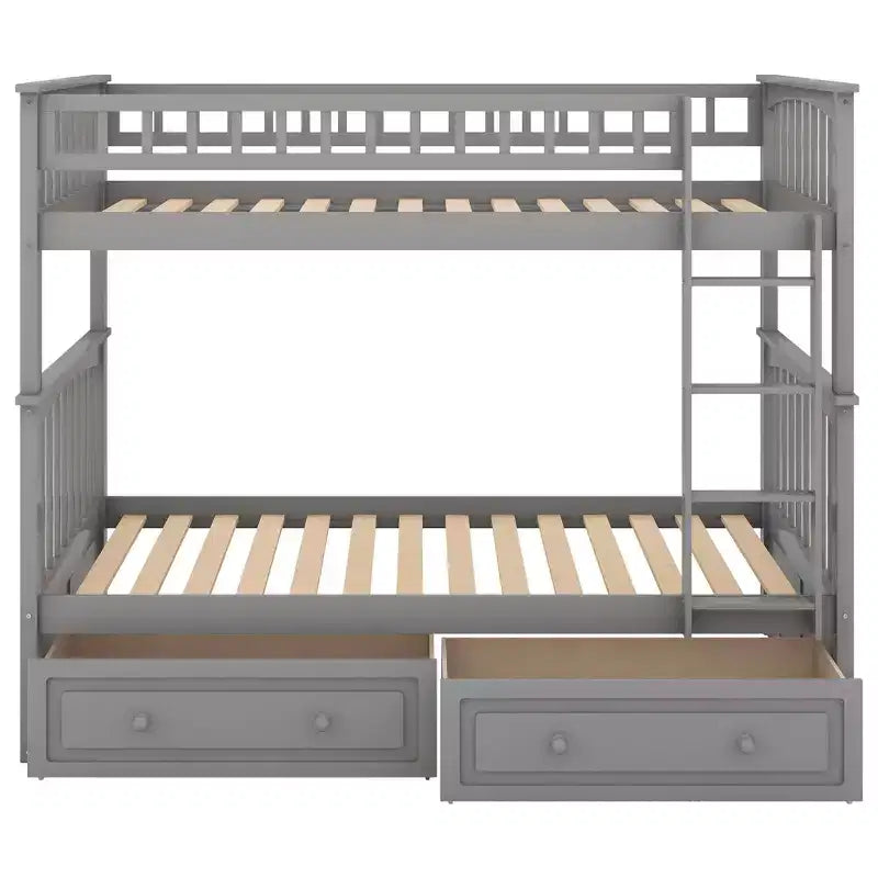 FAMYYT Letto singolo in legno con cassetti, sponde a forma di recinzione, scaletta, facile montaggio