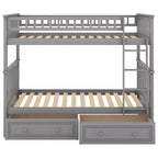 FAMYYT Letto singolo in legno con cassetti, sponde a forma di recinzione, scaletta, facile montaggio