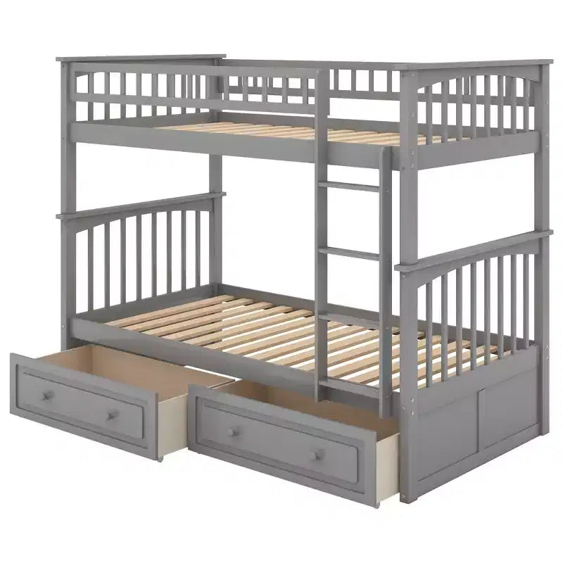 FAMYYT Letto singolo in legno con cassetti, sponde a forma di recinzione, scaletta, facile montaggio