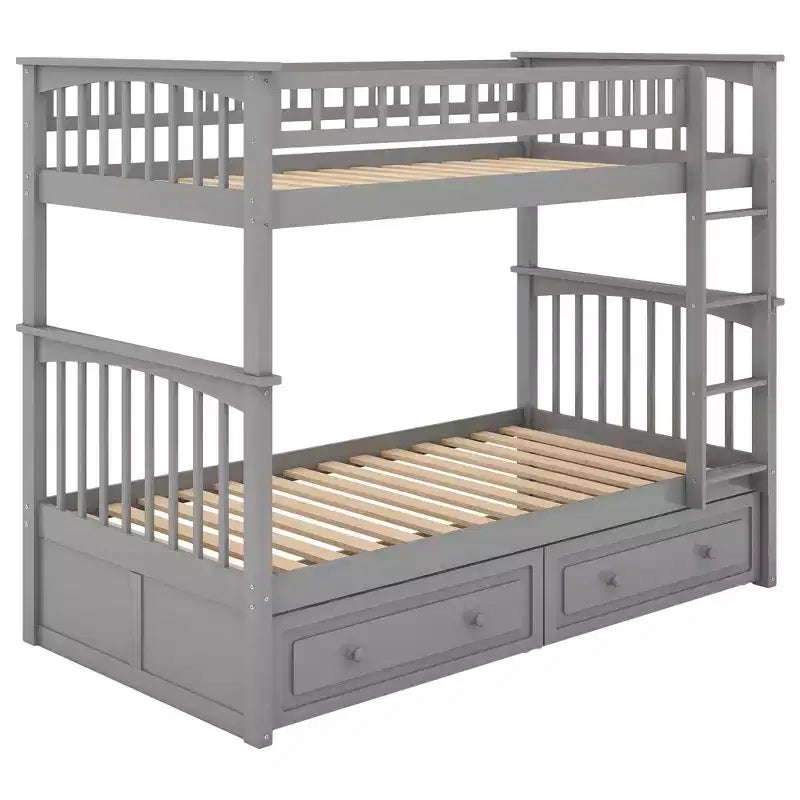 FAMYYT Letto singolo in legno con cassetti, sponde a forma di recinzione, scaletta, facile montaggio