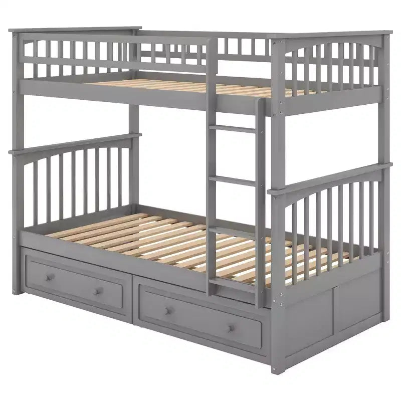 FAMYYT Letto singolo in legno con cassetti, sponde a forma di recinzione, scaletta, facile montaggio