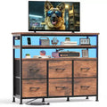 JIONJOY Double-Layer 6-Drawer Dresser with LED Lighting, Electric Cable Compartments, Anti-Tip Device, Remote Control, Antique Walnut