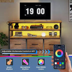 JIONJOY Comò a 6 cassetti a doppio strato con illuminazione a LED, vani per cavi elettrici, dispositivo antiribaltamento, telecomando, noce antico